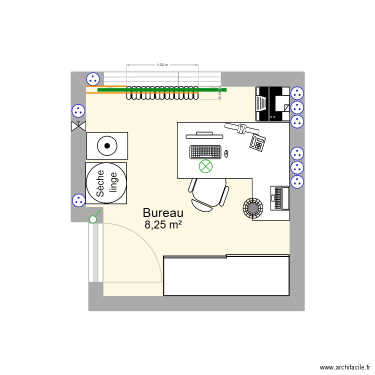 BUREAU. Plan de 1 pièce et 8 m2