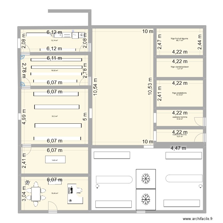 traiteur. Plan de 10 pièces et 190 m2