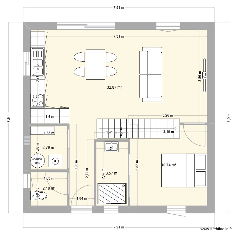 ploba1. Plan de 5 pièces et 52 m2