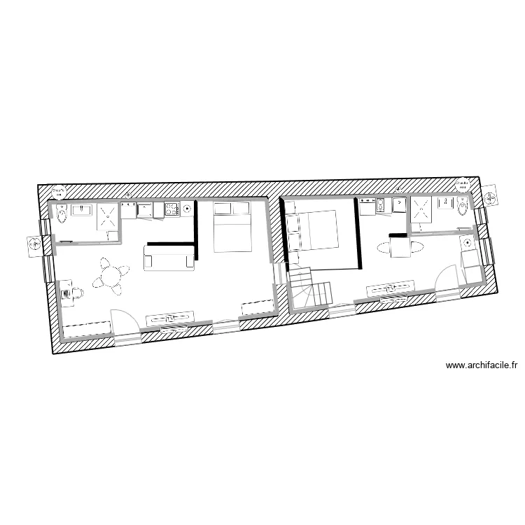 PLAN DU T2 avec mezzanine en vue HAUT. Plan de 
