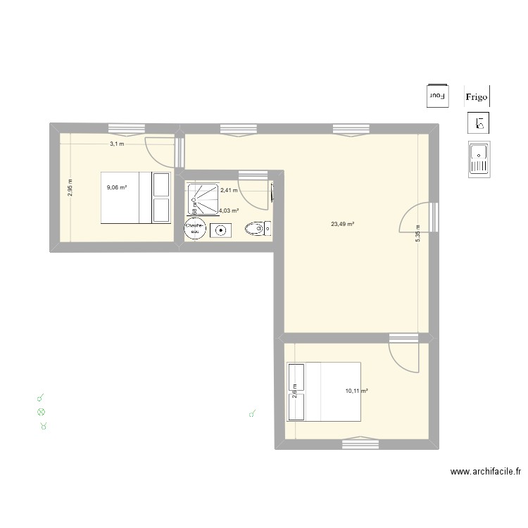 VDS. Plan de 4 pièces et 47 m2