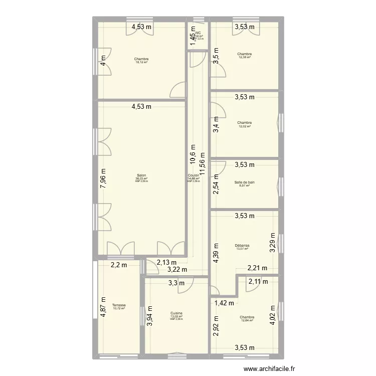 plan existant gauthier. Plan de 11 pièces et 153 m²