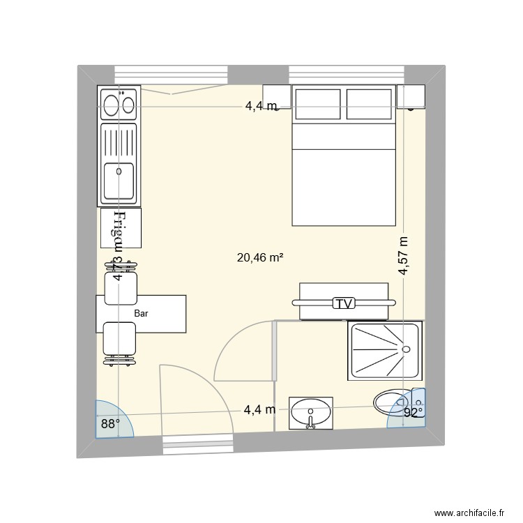 APPART 1 RDC STUDIO AVANT. Plan de 1 pièce et 20 m2
