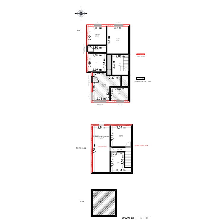 omar eherche. Plan de 15 pièces et 132 m2