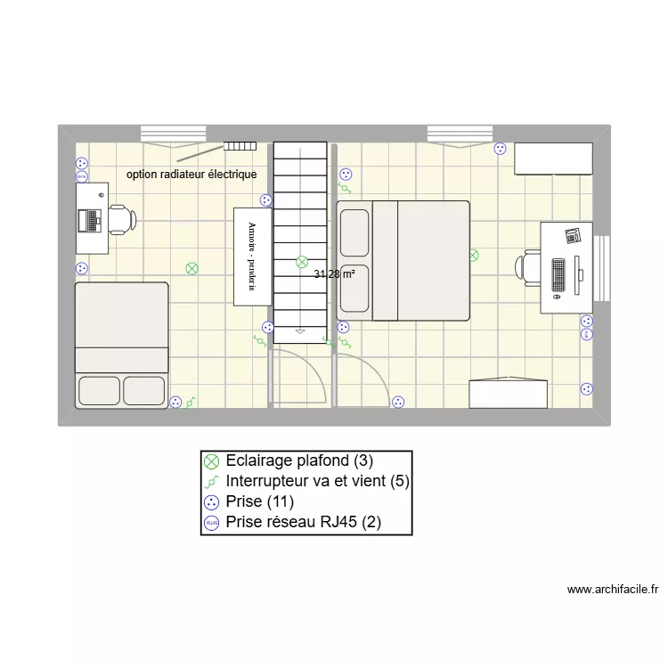 elec chambre. Plan de 1 Pièce et 31 m² elec chambre. Plan de 1 Pièce et 31 m²