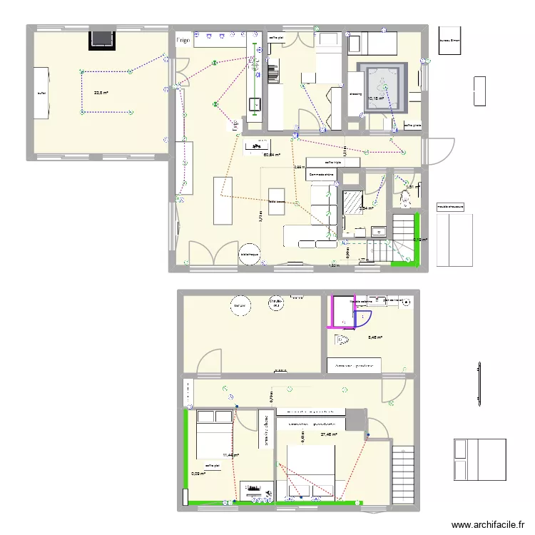 rdc. Plan de 16  et 165 m²