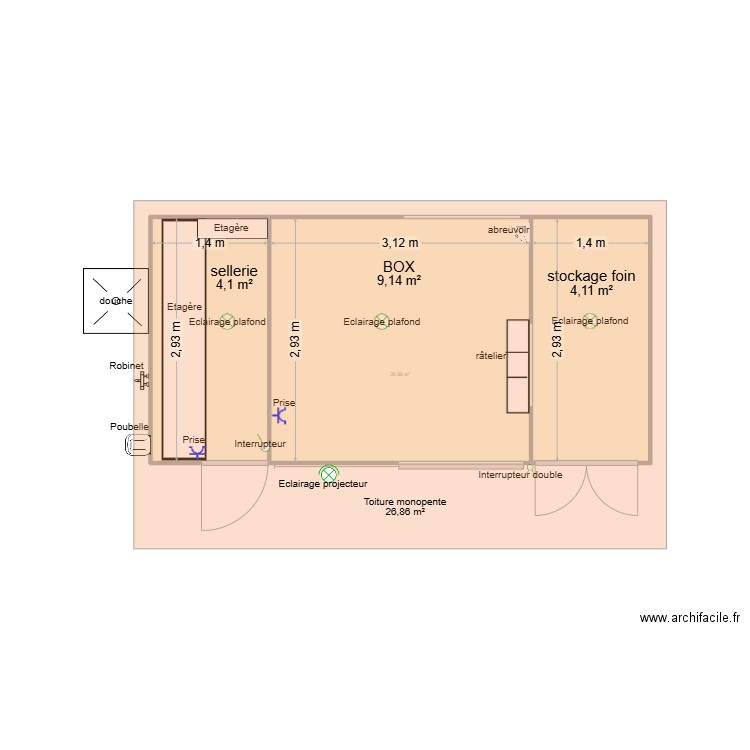 BOX a chevaux 1. Plan de 3 pièces et 17 m2