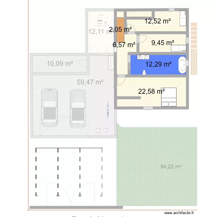 MI 148m&sup2; avec terrain &agrave; jour - cuisine. Plan de 