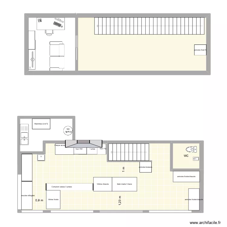 local prise. Plan de 3  et 76 m²