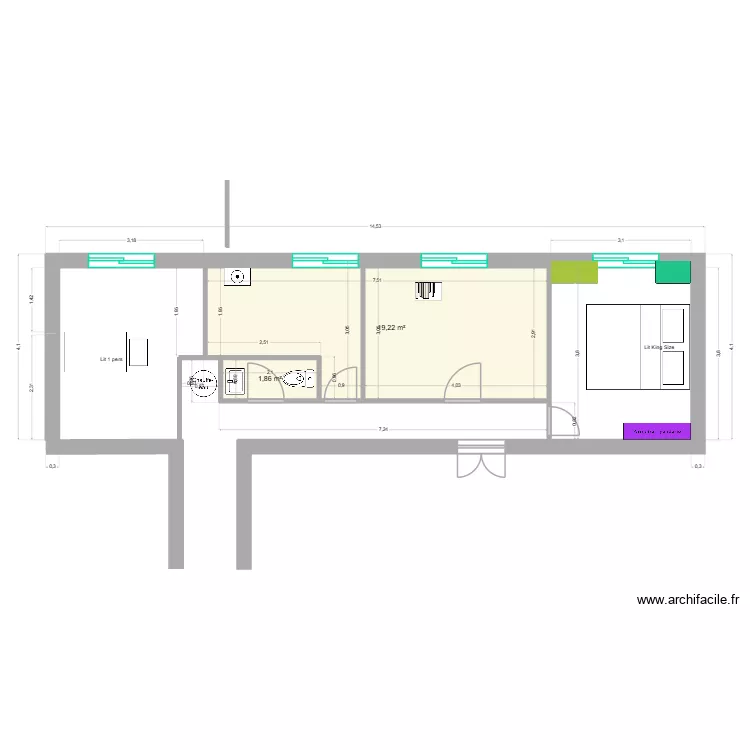 plan 2. Plan de 2  et 21 m²