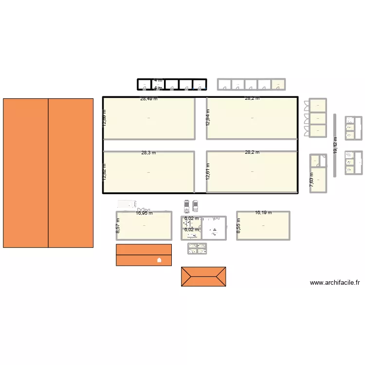 Marche. Plan de 28 pièces et 1980 m²