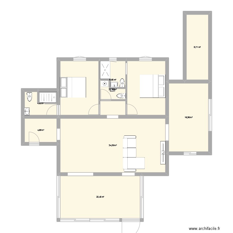 garrigue. Plan de 8 pièces et 122 m2