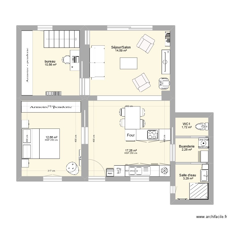 Petite Maison Aménagement Meublé. Plan de 14 pièces et 121 m2