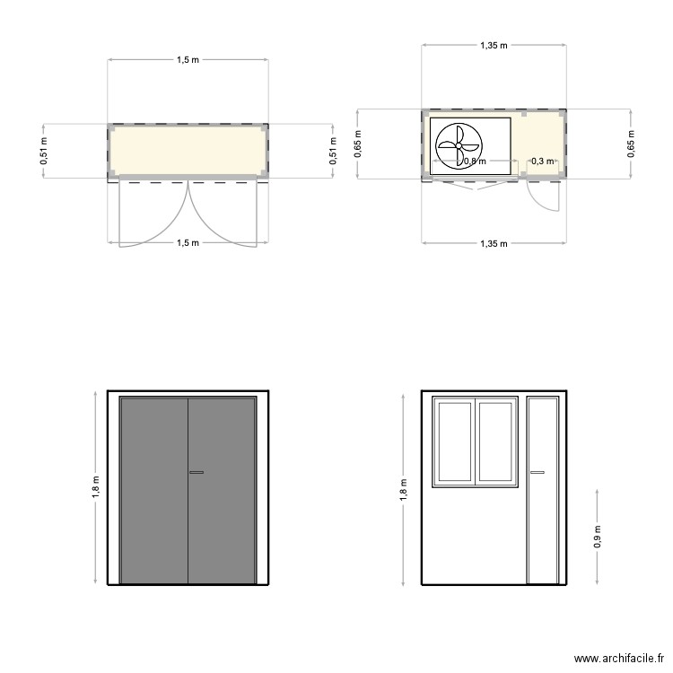 Abri bois. Plan de 2 pièces et 1 m2