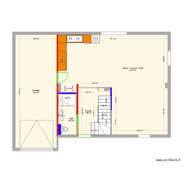 Bonnet - RDC Projet. Plan de 7 pièces et 81 m2