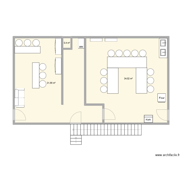 lieu creatif aména. Plan de 3 pièces et 66 m2
