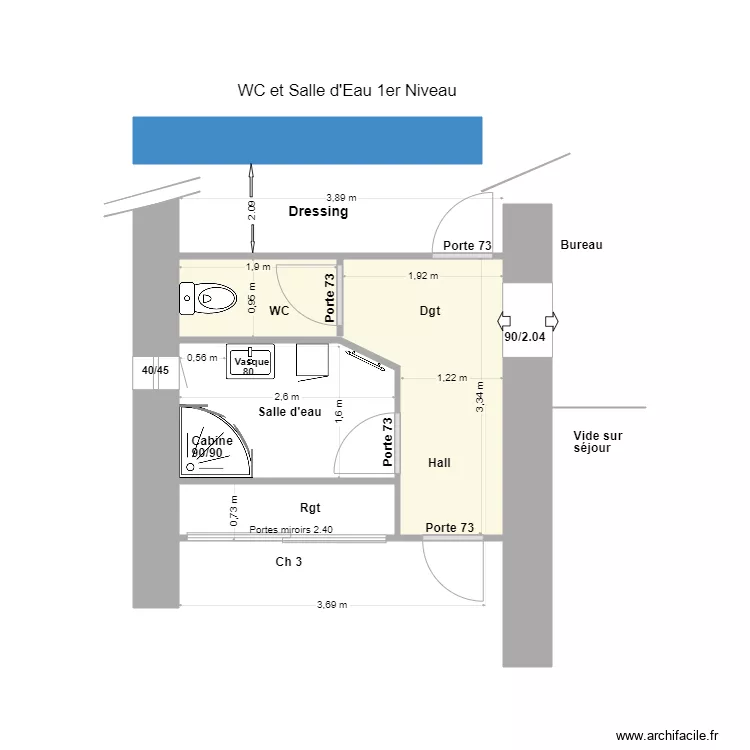 WC Salle d'eau 1er Niveau. Plan de 