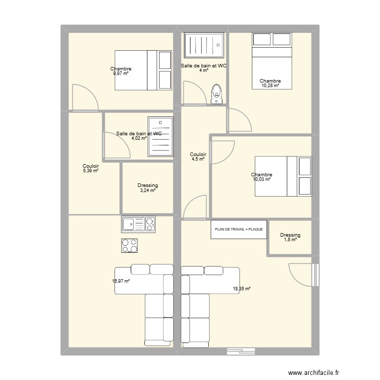 projet 90m2 v2. Plan de 11 pièces et 89 m2