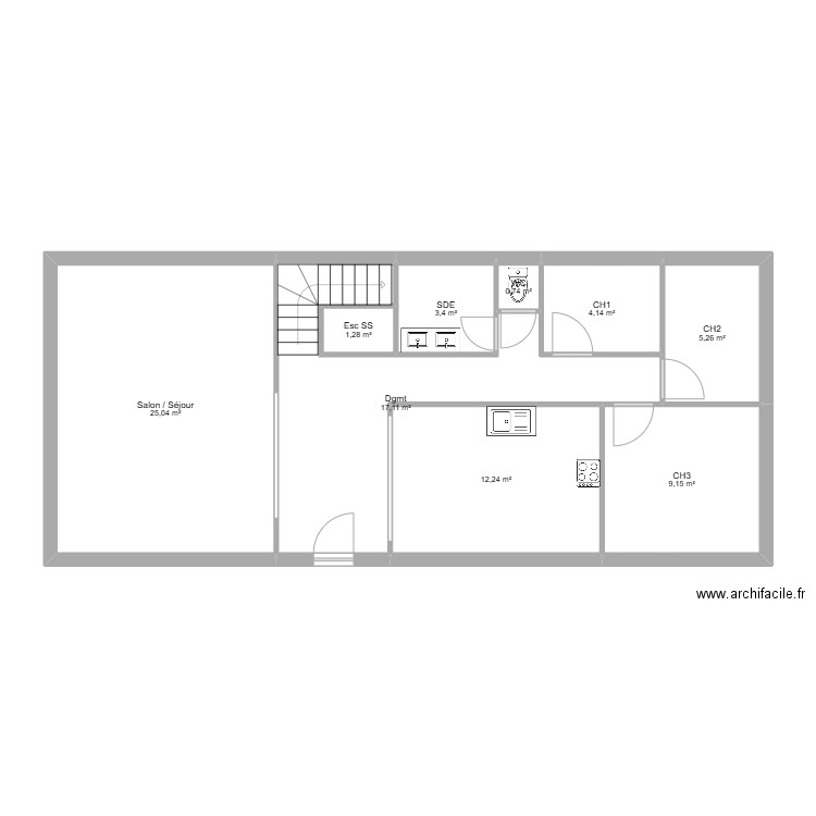 Aiguier. Plan de 9 pièces et 78 m2