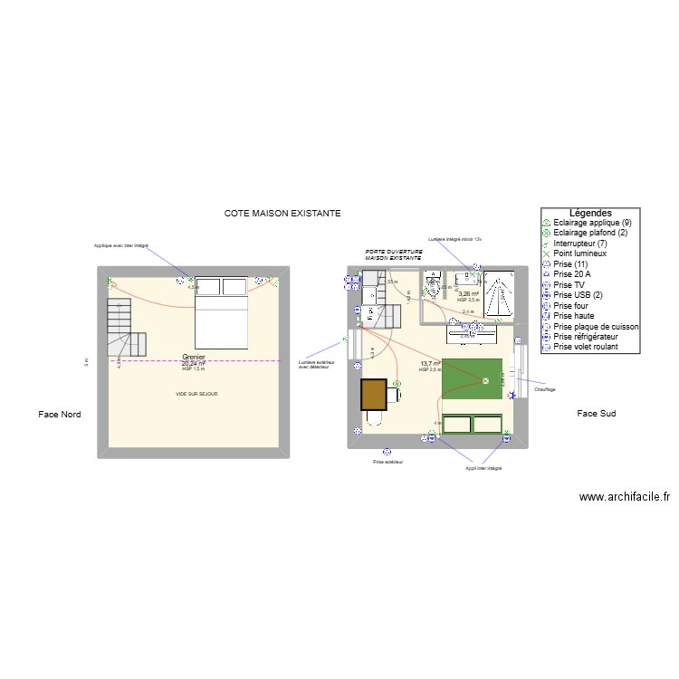 Agrandissement V2 coté ouest. Plan de 3 pièces et 34 m2