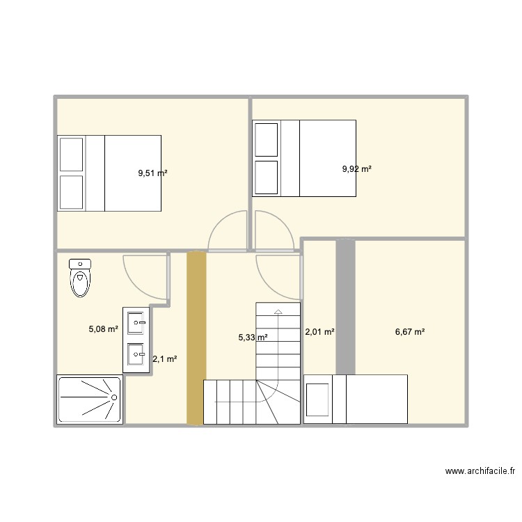 Rustique. Plan de 7 pièces et 41 m2
