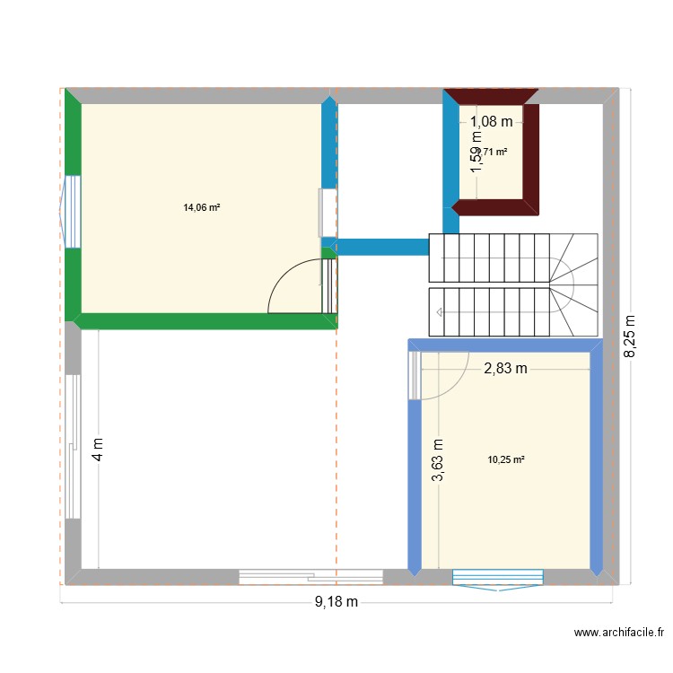 TAN ROUGE. Plan de 3 pièces et 26 m2