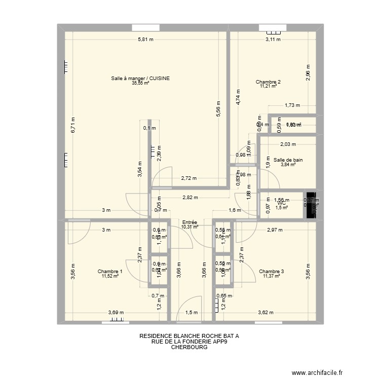 RESIDENCE BLANCHE ROCHE BAT A  APP9. Plan de 13 pièces et 89 m2