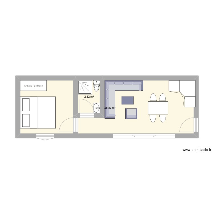 Tipe A. Plan de 2 pièces et 28 m2