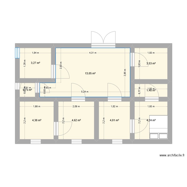 Bako. Plan de 9 pièces et 39 m2