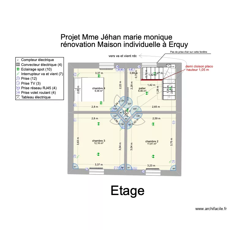 erquy etage. Plan de 4  et 43 m²