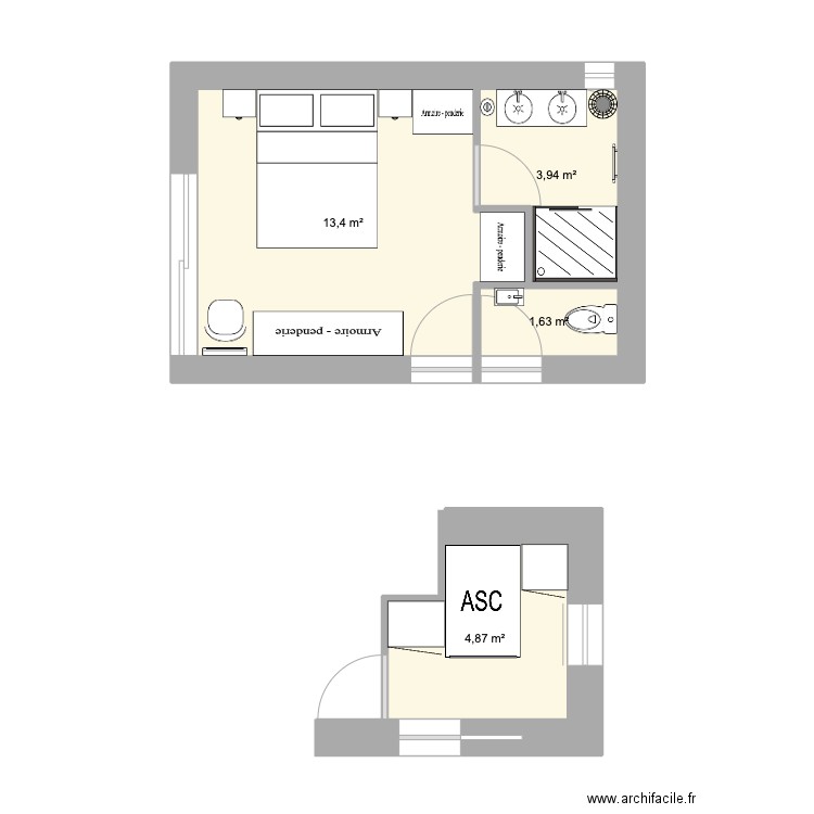papyves et manine. Plan de 4 pièces et 24 m2