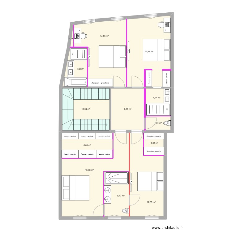 CAPDEVILLE PRO R+1. Plan de 13 pièces et 101 m2