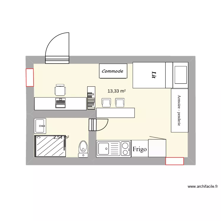 Appart l&eacute;o. Plan de 2  et 16 m²