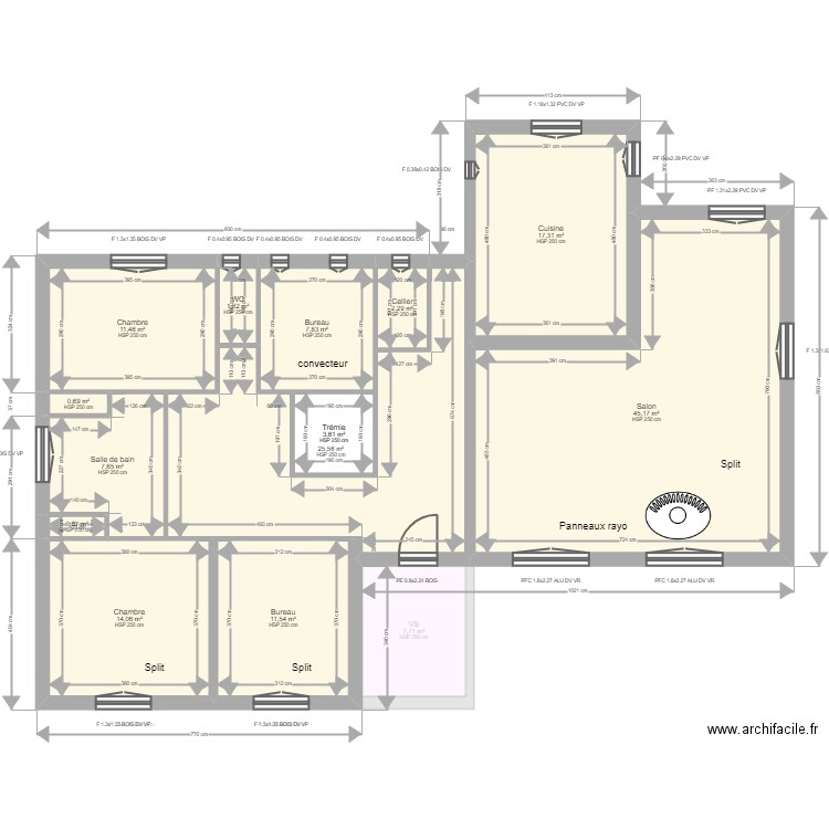 DEBUSSCHE. Plan de 23 pièces et 307 m2