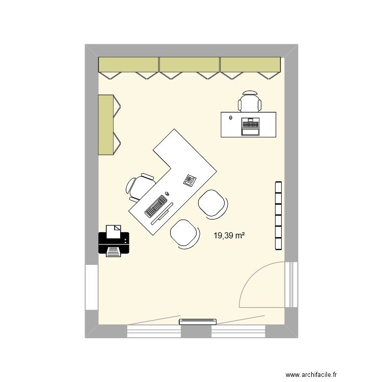 Secrétariat Vitot. Plan de 1 pièce et 19 m2