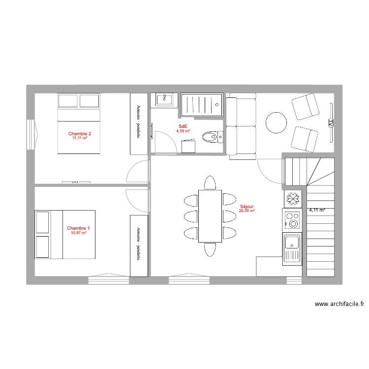GRAVESON APPART 4. Plan de 5 pièces et 57 m2