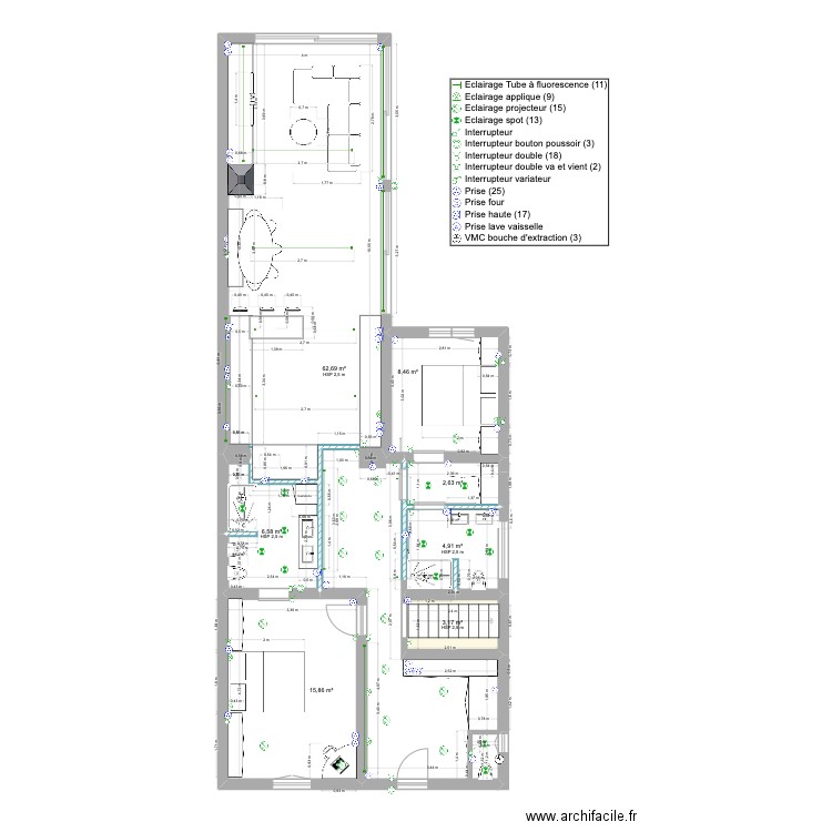st mich plomberie. Plan de 7 pièces et 104 m2