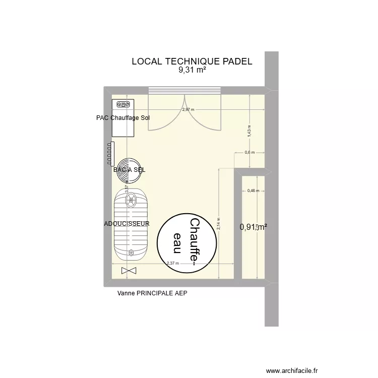 LOCAL TECHNIQUE PADEL. Plan de 2  et 10 m²