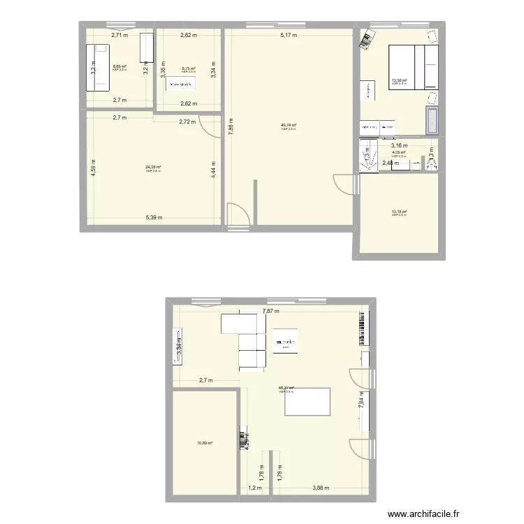 maison. Plan de 9  et 170 m²