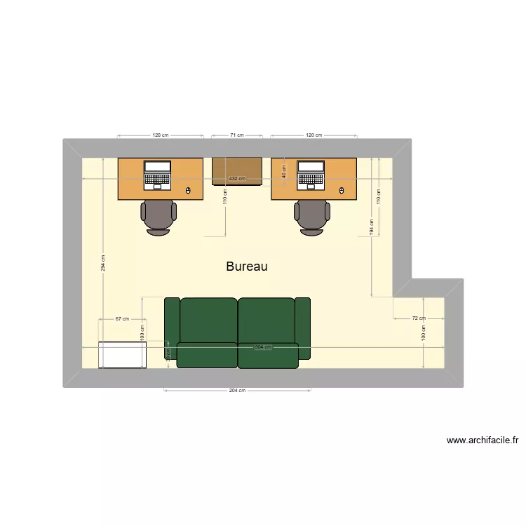Bureau. Plan de 1  et 13 m²