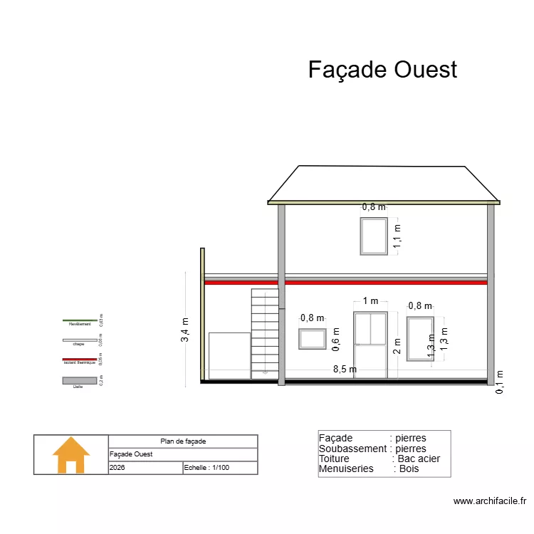 facade 1 - Ouest. Plan de 