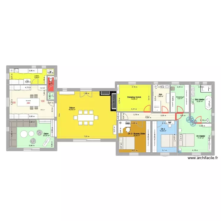 CRUYES -  WC invit&eacute; cuisine V2. Plan de 14 Pièces et 196 m²