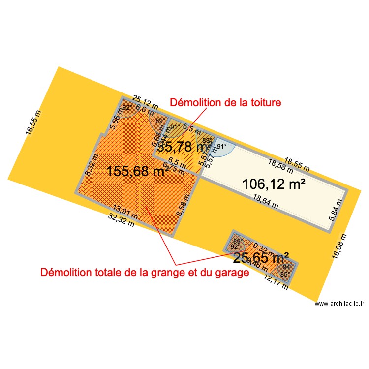 plan démolitions. Plan de 4 pièces et 323 m2