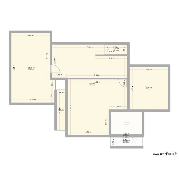 Etage 2 aménagé. Plan de 23 pièces et 261 m2