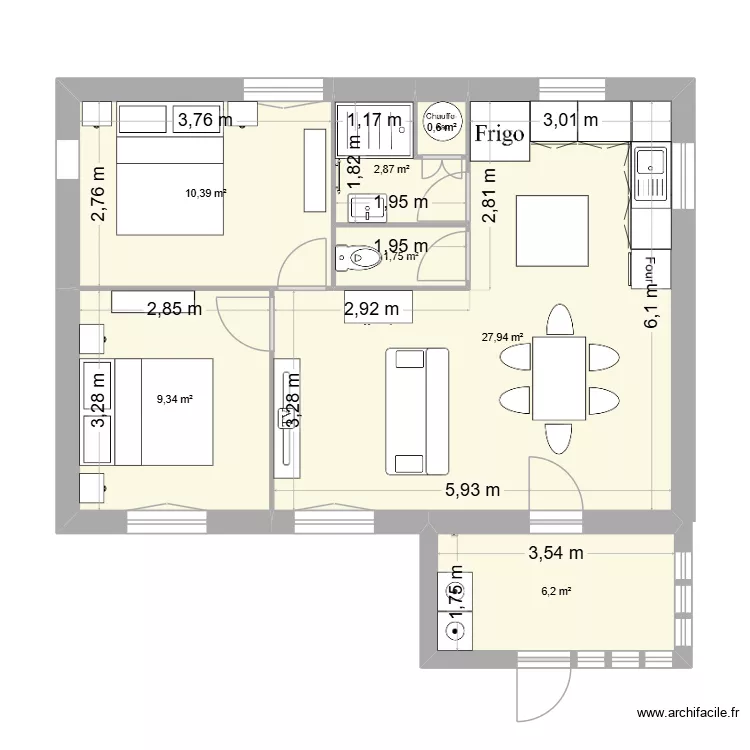 Maison joey. Plan de 7  et 59 m²