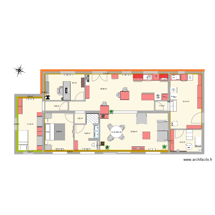 plan meublé detail. Plan de 21 pièces et 112 m2