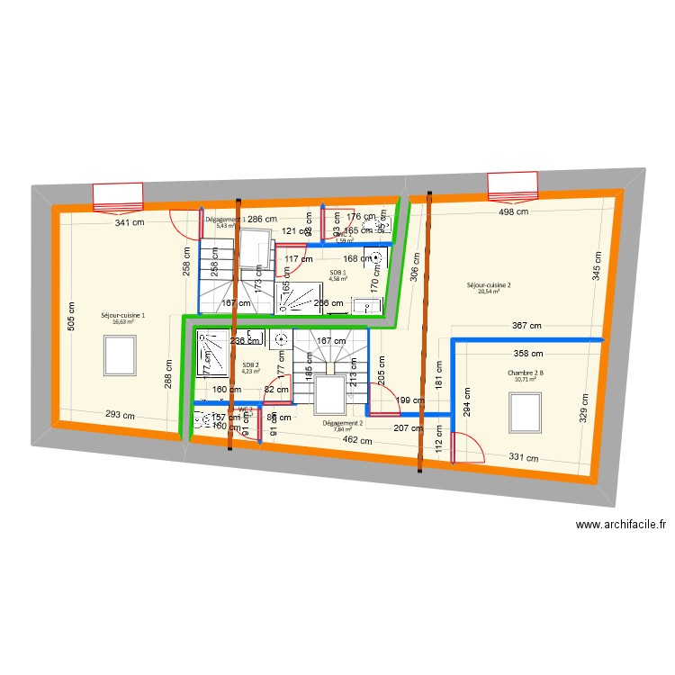 Tchiengang - Projet étage avec poutre. Plan de 11 pièces et 155 m2
