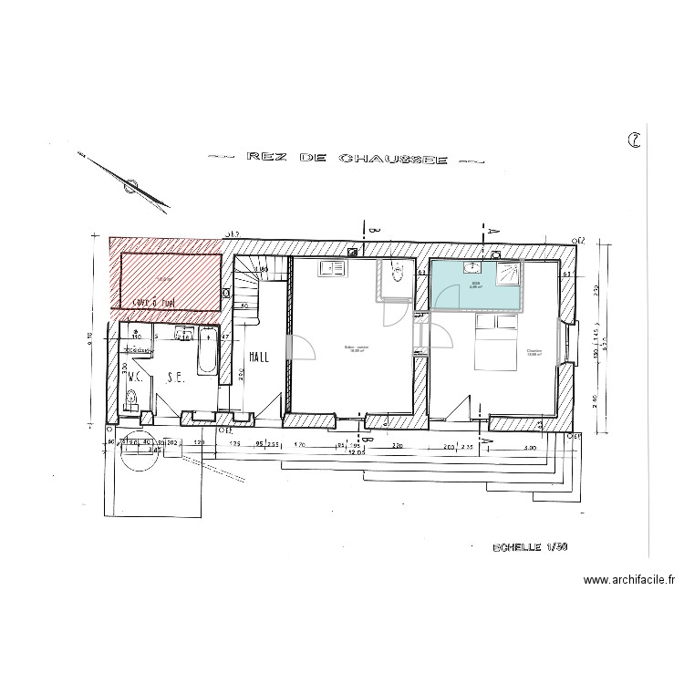 Plan T2 RDc - FLC. Plan de 1 pièce et 11 m2