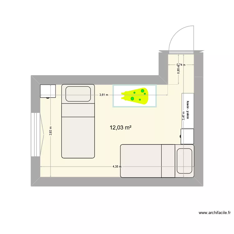 Chamb 1. Plan de 1 Pièce et 12 m²