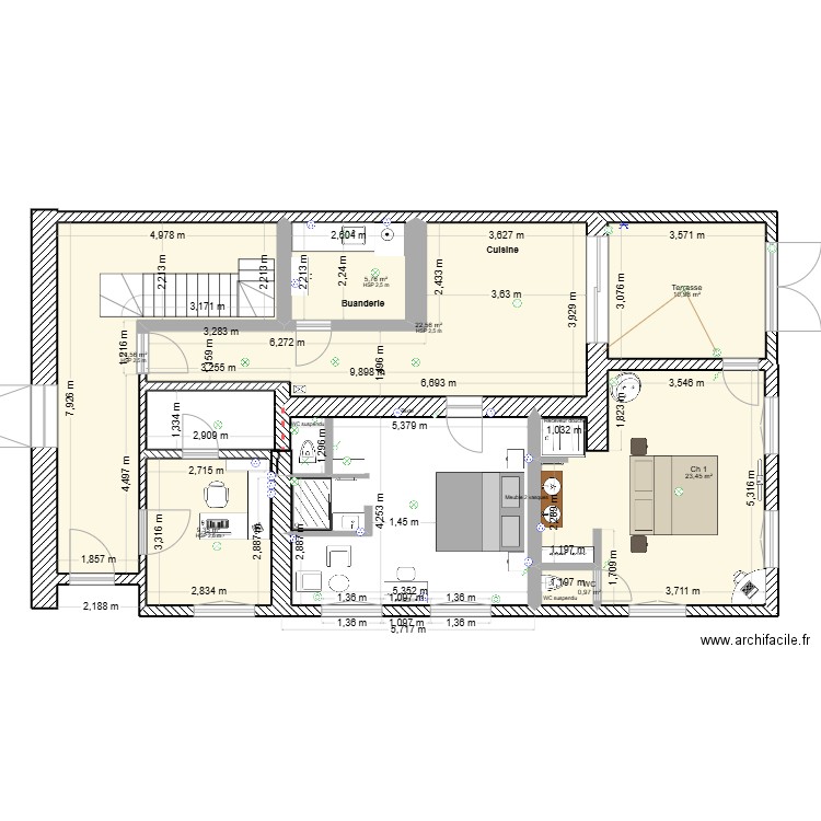 RDC_entrée. Plan de 7 pièces et 95 m2